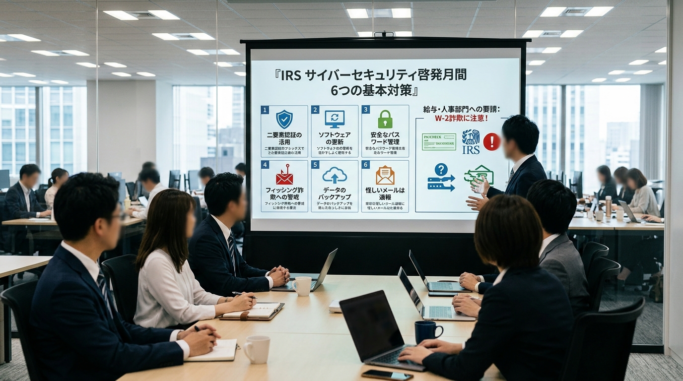 【IRS】サイバーセキュリティ啓発月間に合わせ6つの基本対策を呼びかけ ―給与・人事部門にもW-2詐欺などへの警戒を要請！
